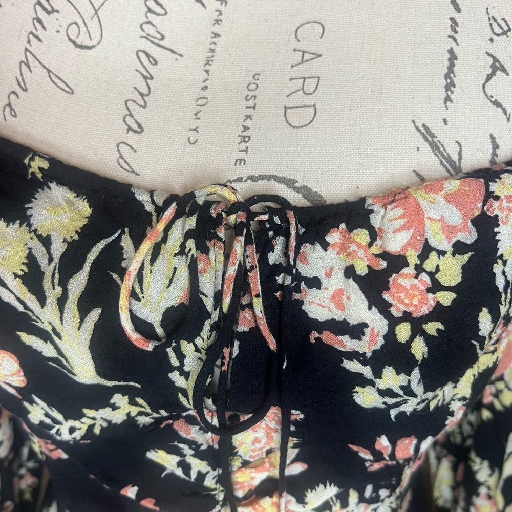 Free People Hilary Floral Print Long Puffed Sleeve Tie Back Blouse - Picture 4 of 11